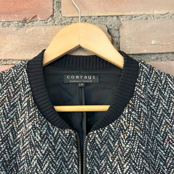 COMRAGS Aviator-Style Tweed Jacket – Faux Leather Sleeves, Feminine Fit (Size L) - Picture 3 of 3